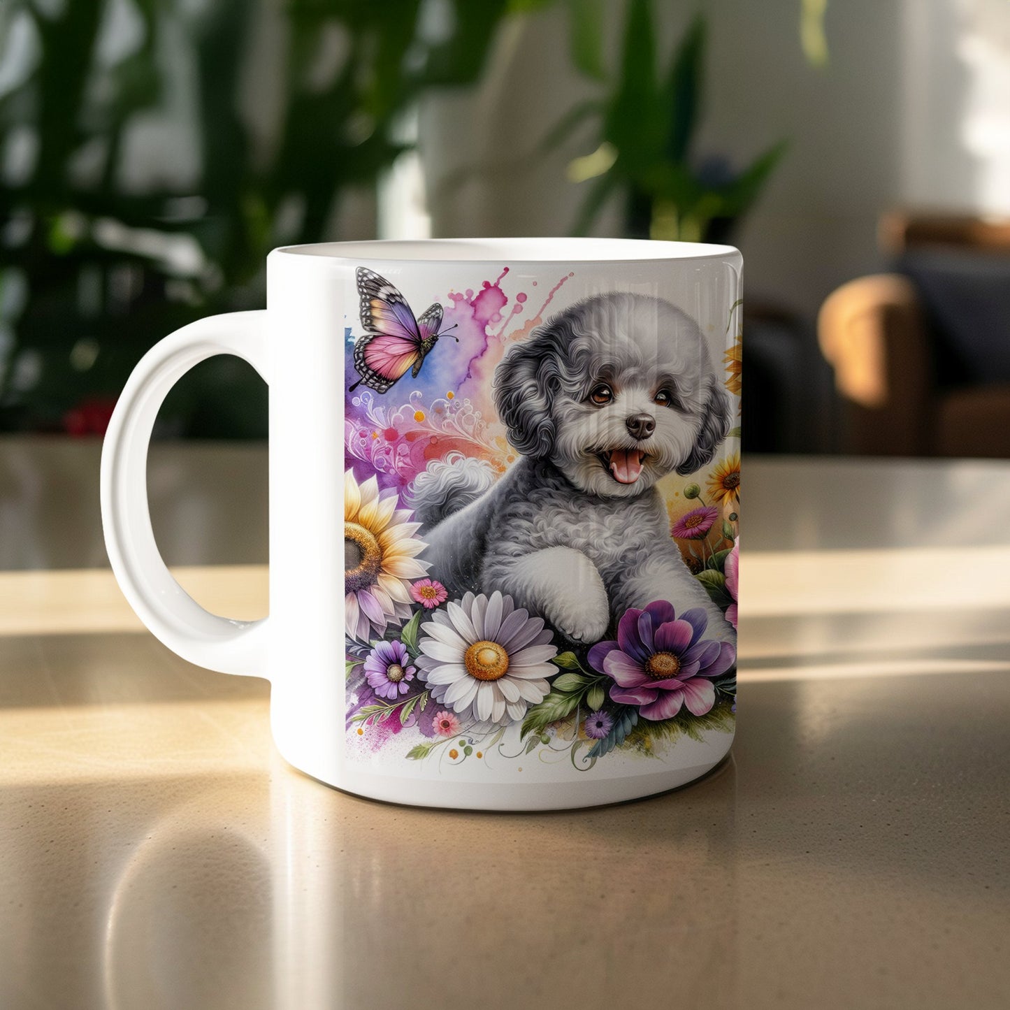 Cute Puppy with Flowers and Butterfly Mug product
