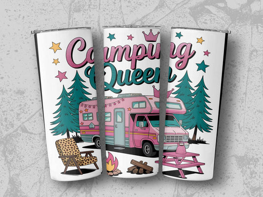 Camping Queen with RV Pink Camper Fun Outdoors Tumbler - Design & Vybe