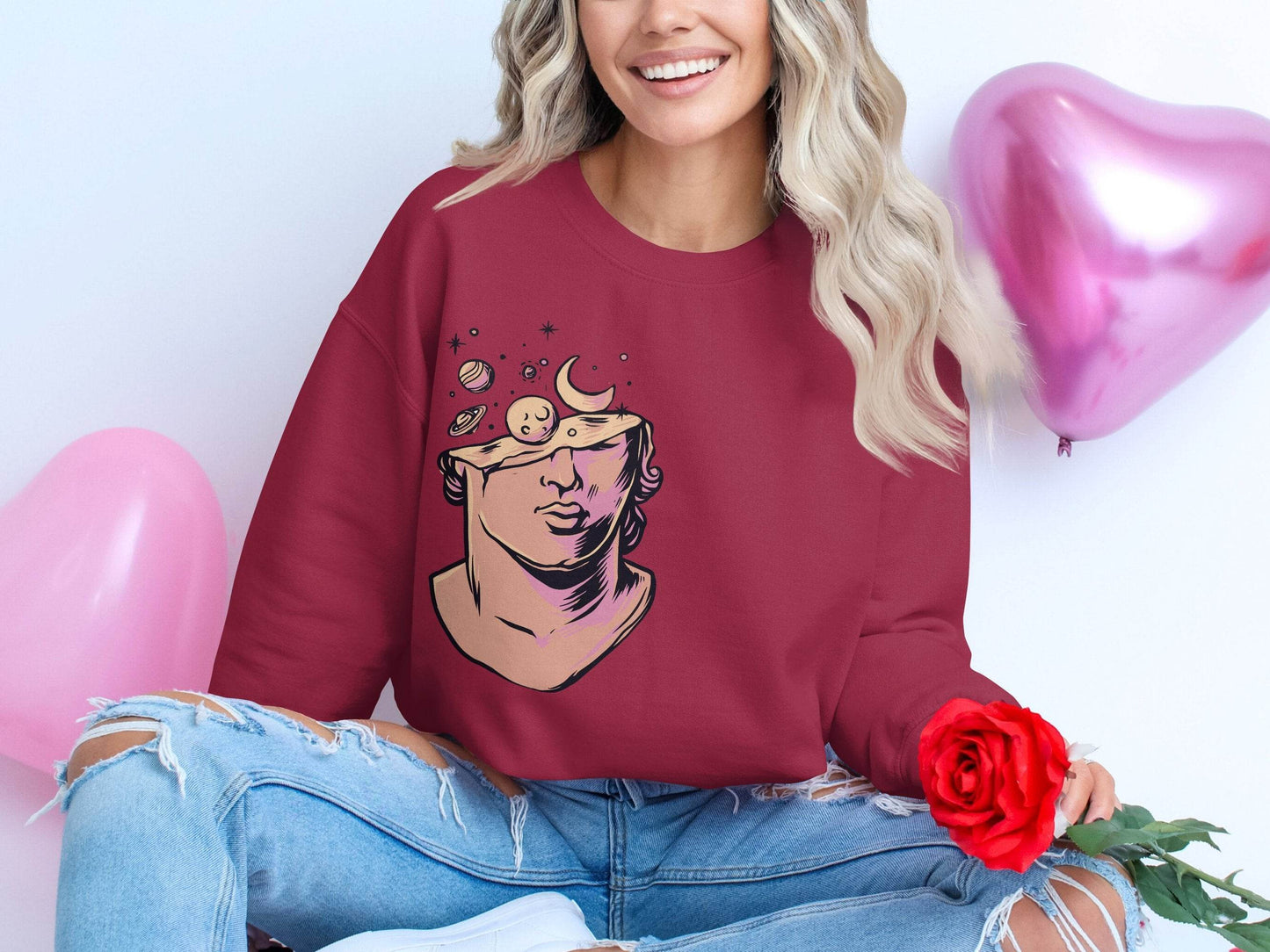 Head in the Space Planets and Moon Graphic Art Sweater - Design & Vybe