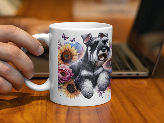 Colorful Dog and Flowers Design Coffee Mug product type