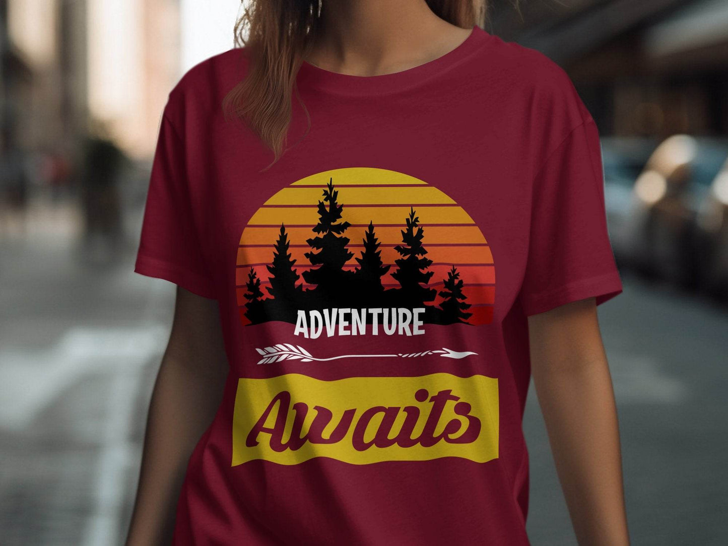 Adventure Awaits Graphic Sunset Design T-Shirt - Design & Vybe