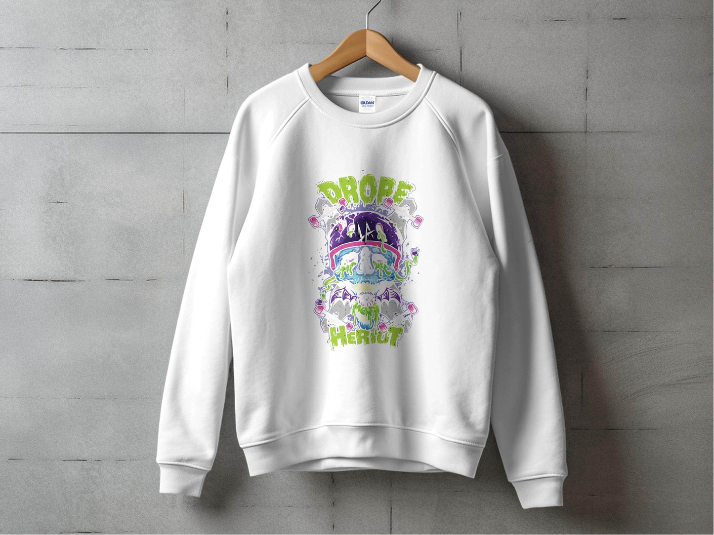 Drop Herout with Helmet and Skull Graphic Print Sweater - Design & Vybe