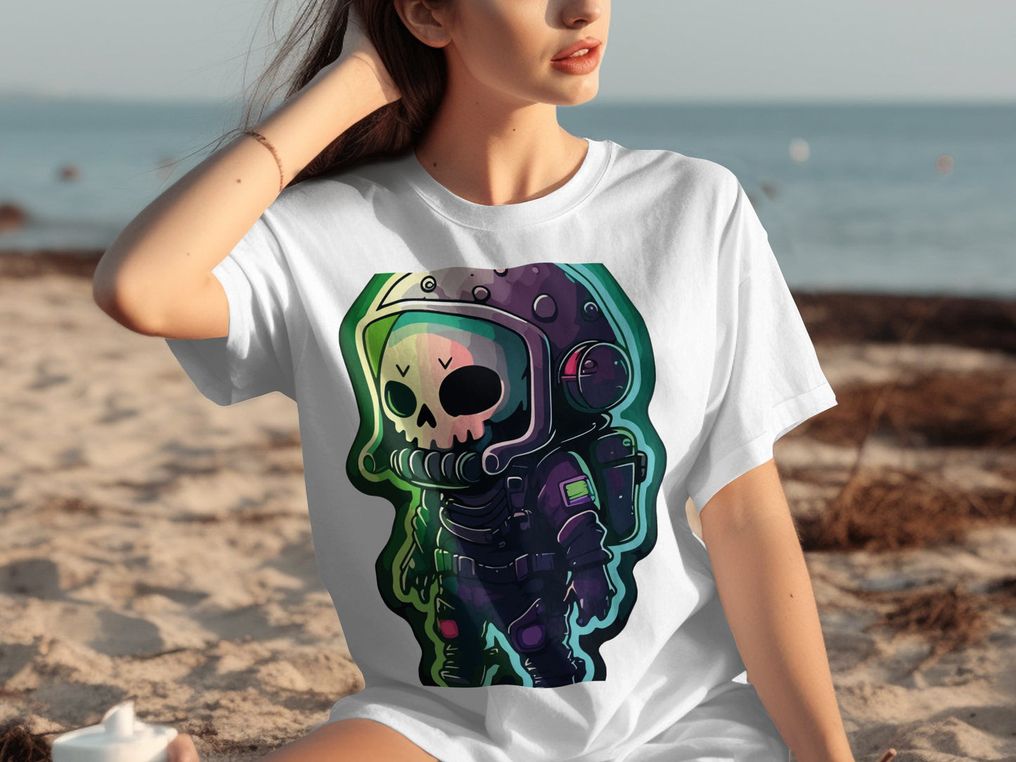 Colorful Astronaut Skull Printed Graphic T-Shirt product type