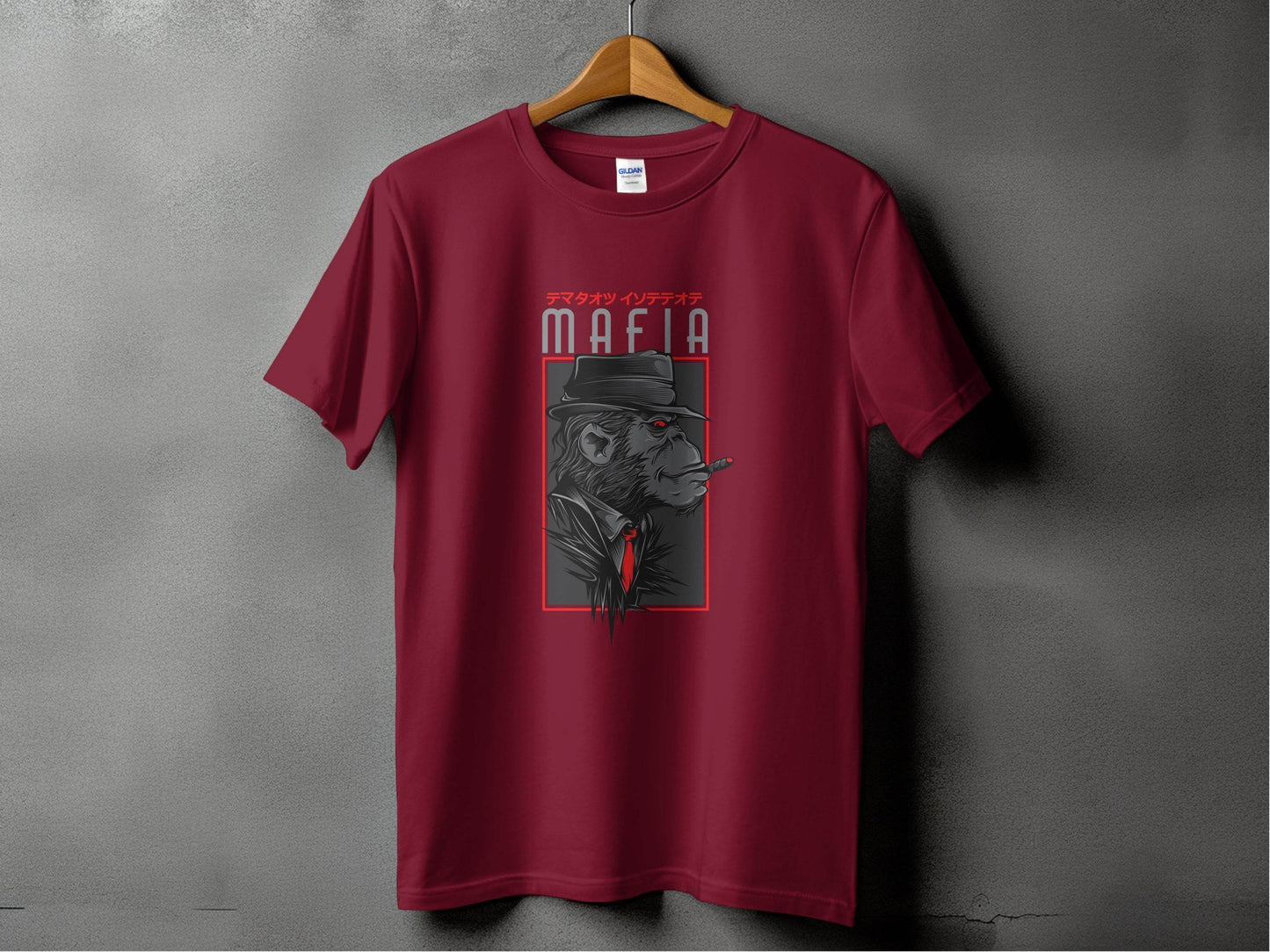 Gorilla Mafia with a Hat and Red Tie Graphic T-Shirt - Design & Vybe