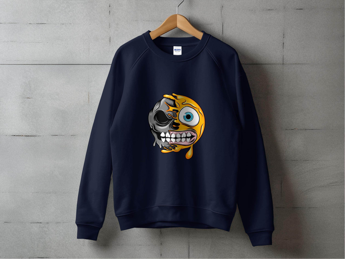 Half Skull Half Emoji With Teeth Out Vector Sweater - Design & Vybe