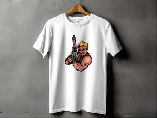 Fierce Cartoon Character with Gun Design T-Shirt - Design & Vybe