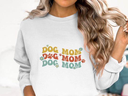 Dog Mom Retro Style with Flowers and Paw Prints Sweater - Design & Vybe