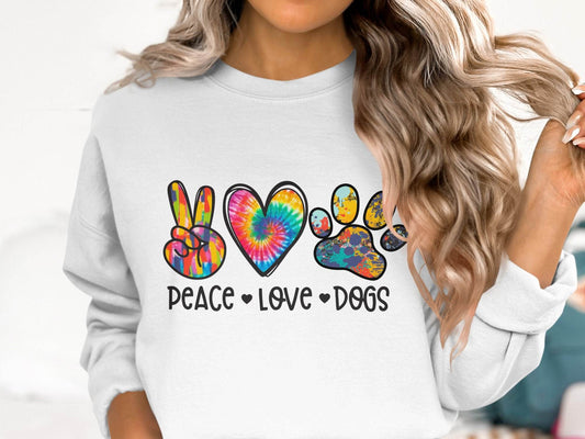 Peace Love Dogs Colorful Design Graphic Animal Lover Sweater - Design & Vybe