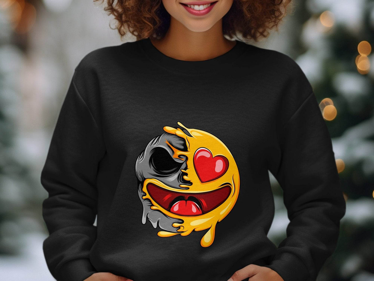Skull Emoji with Heart Eyes Novelty Graphic Sweater - Design & Vybe