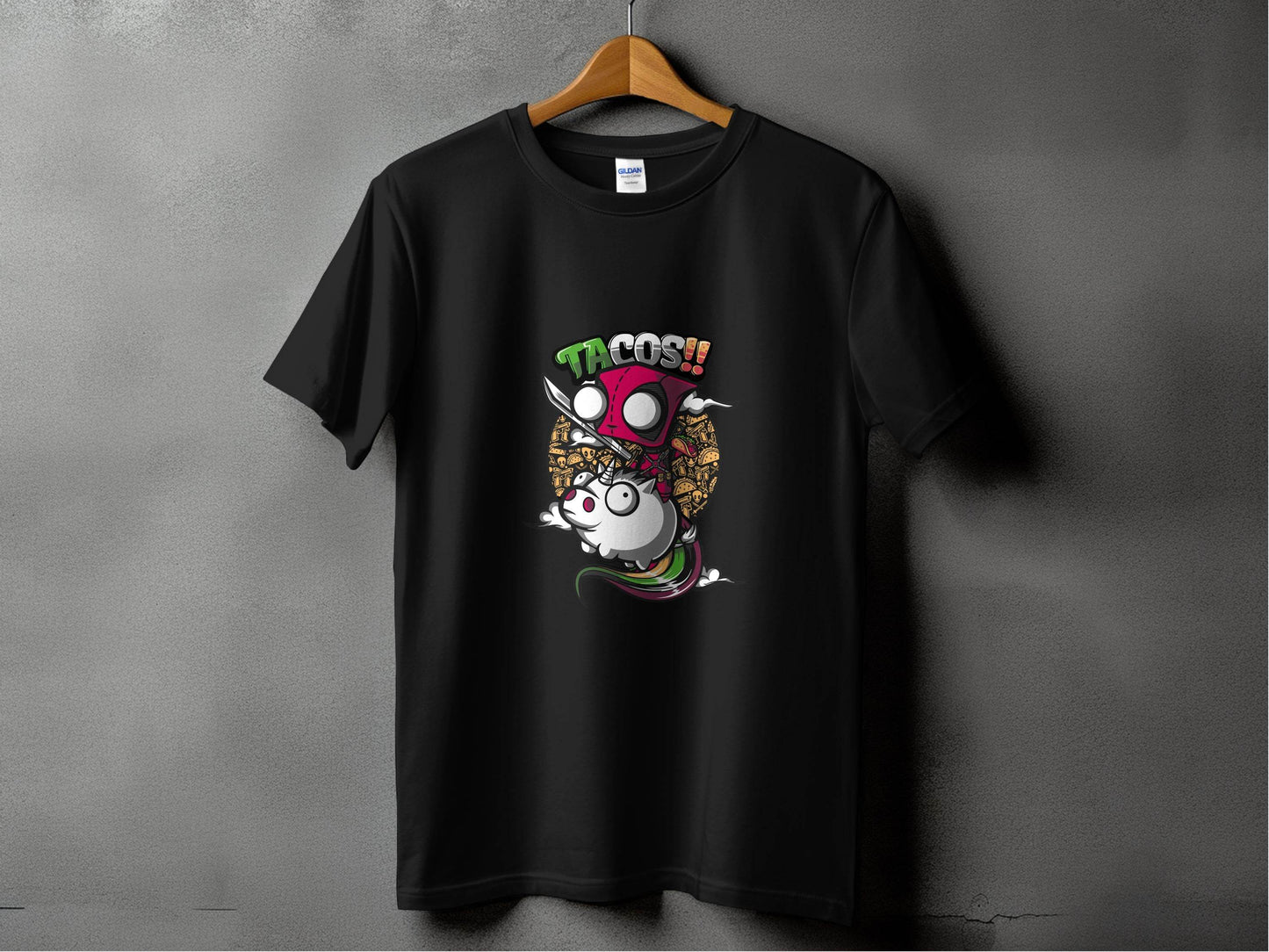 Tacos Deadpool on Unicorn Funny Character Design T-Shirt - Design & Vybe