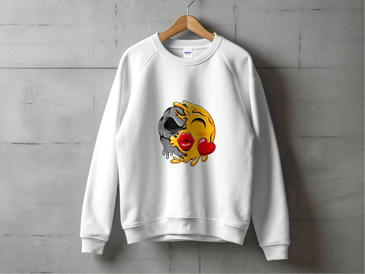 Melting Emoji Kiss with Skull Graphic Design Sweater - Design & Vybe