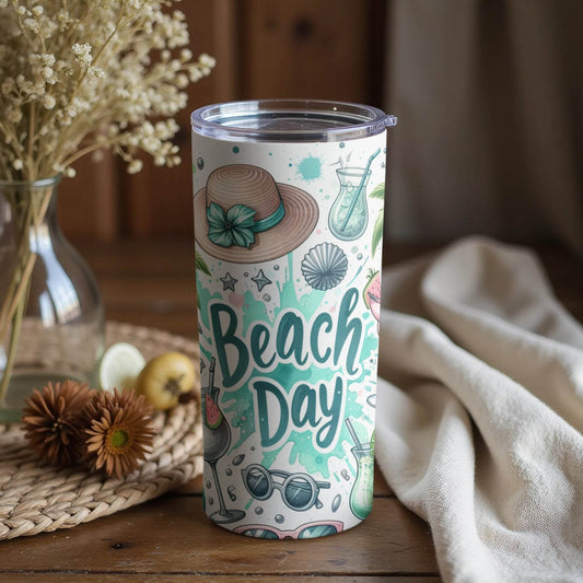Beach Day Summer Vacation Fun Coastal Vibe Themed Tumbler - Design & Vybe