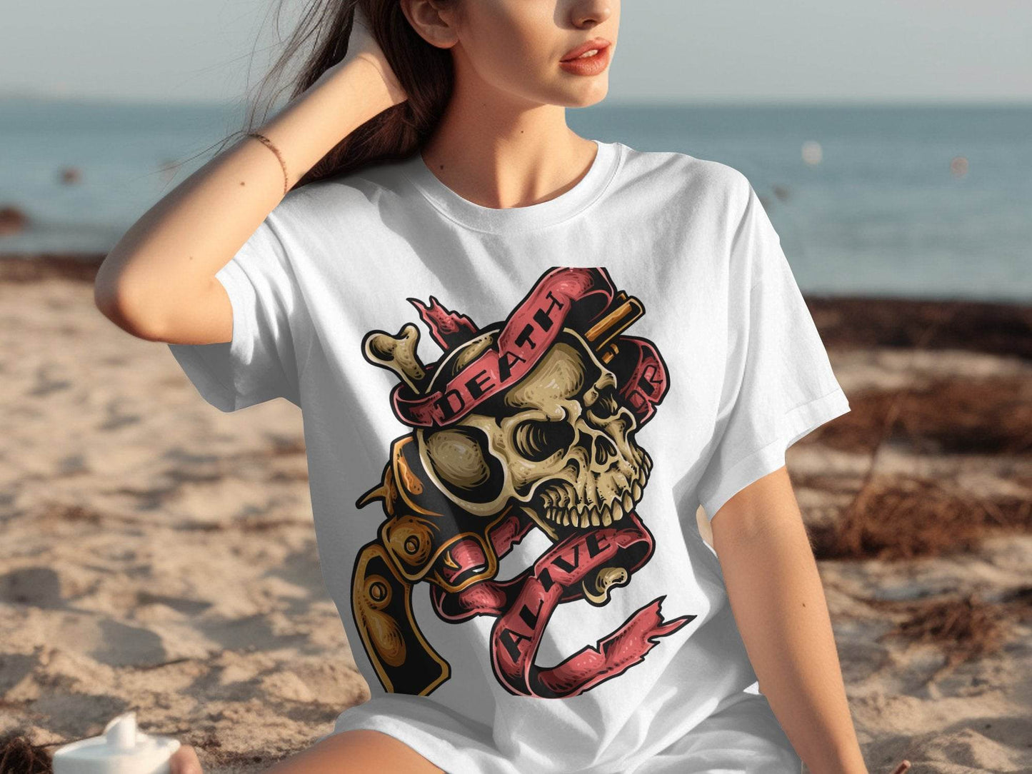 Vintage Death or Alive Skull and Gun Graphic T-Shirt - Design & Vybe