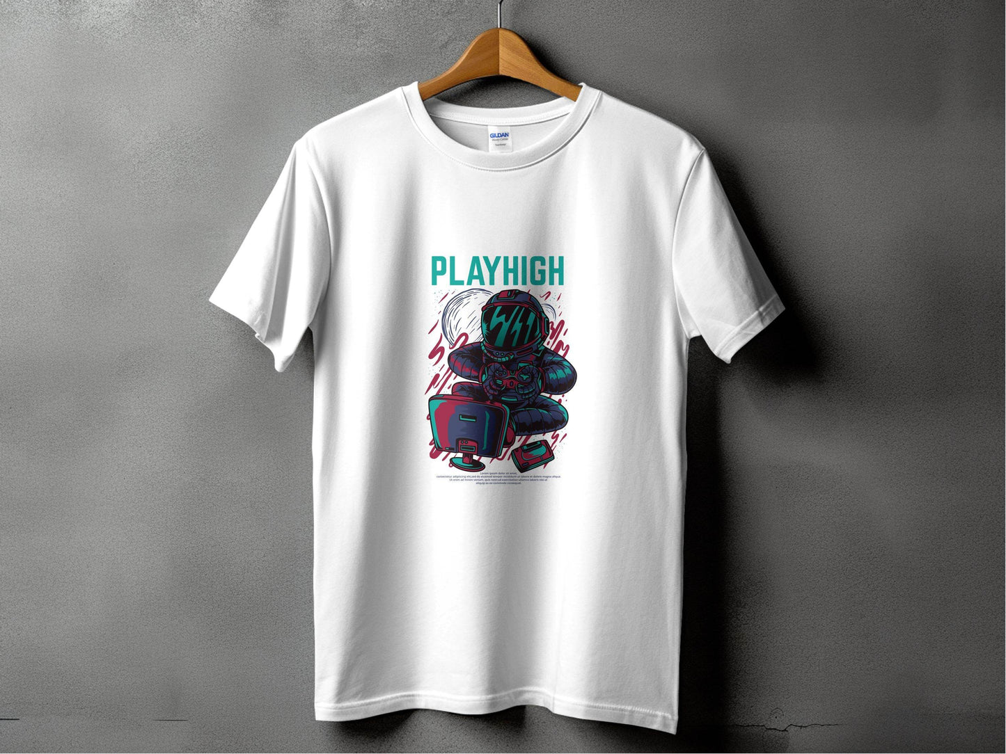 Play High Astronaut Gamer Gaming Illustration T-Shirt - Design & Vybe