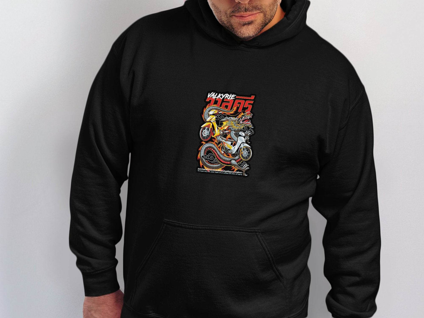 Valkyrie Dragon Motorcycle Graphic Illustration Hoodie - Design & Vybe