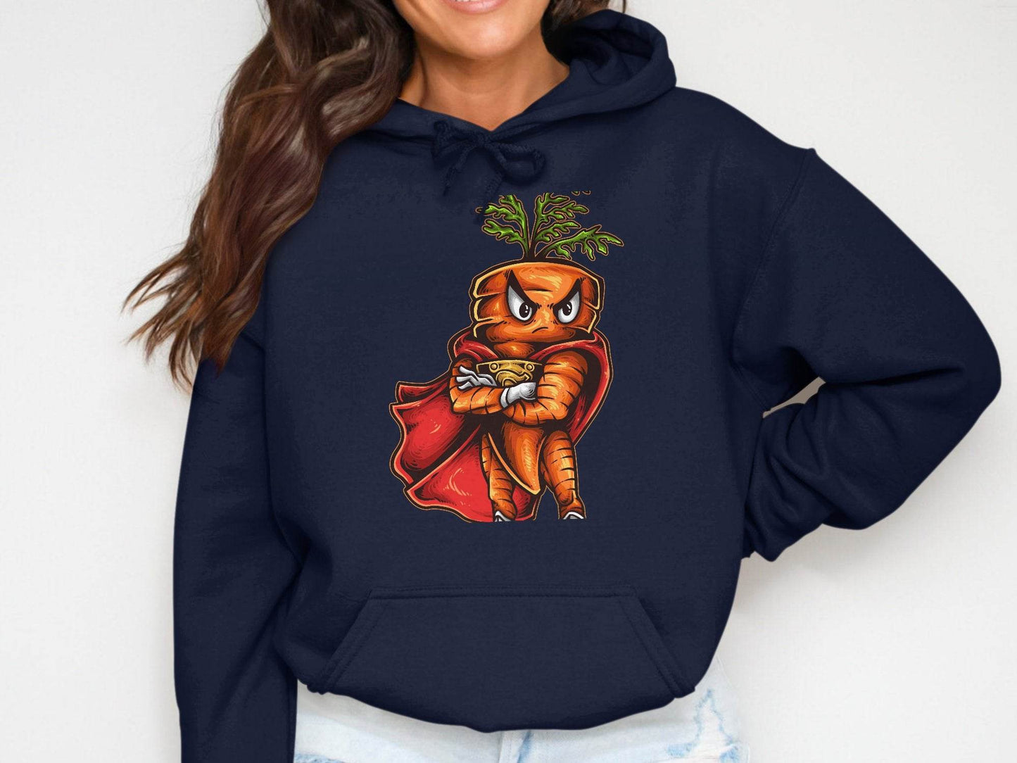 Superhero Carrot Character Graphic Hoodie - Design & Vybe