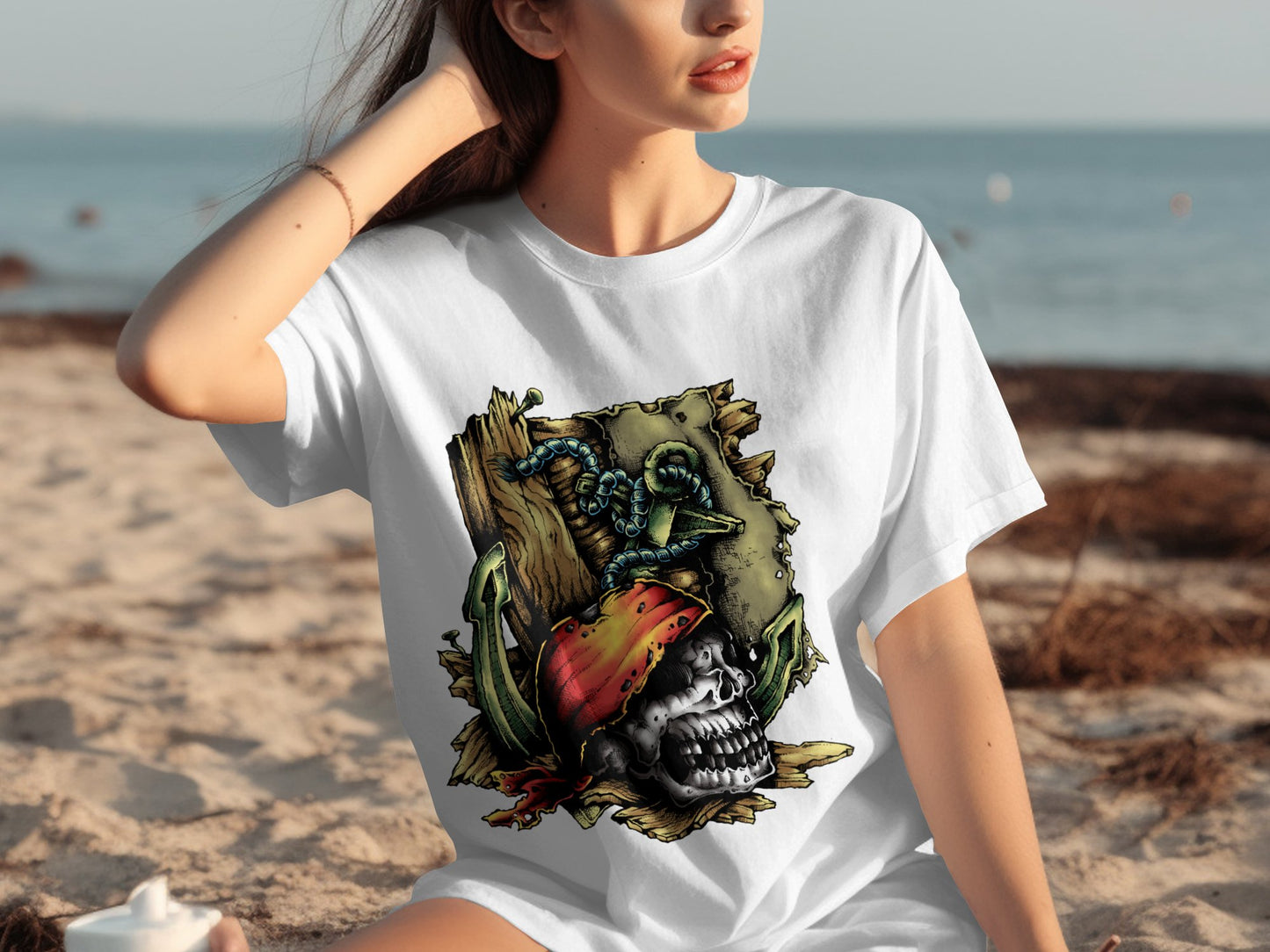 Vintage Skull Pirate Graphic Tee Shirt product