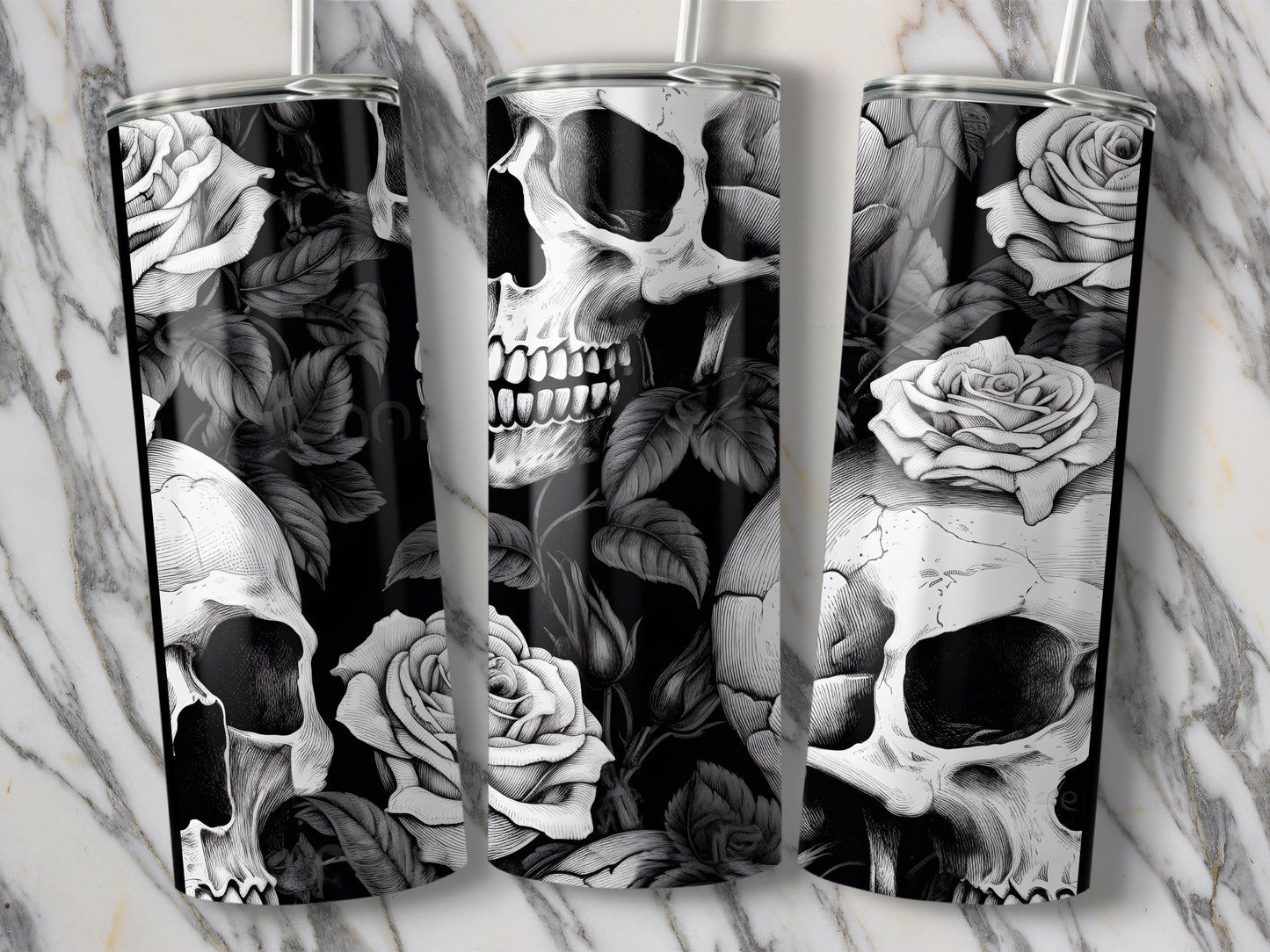 Skull and Roses Design Stainless Steel Tumbler product