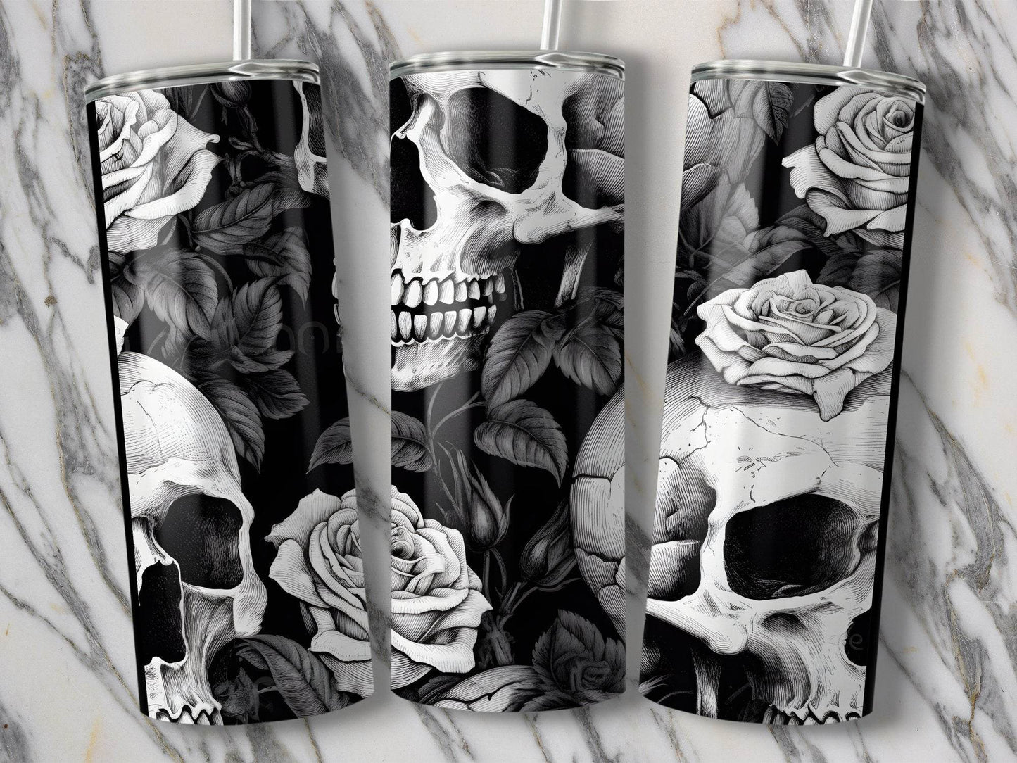 Skull And Roses Elegant Dark Floral Pattern Design Tumbler - Design & Vybe