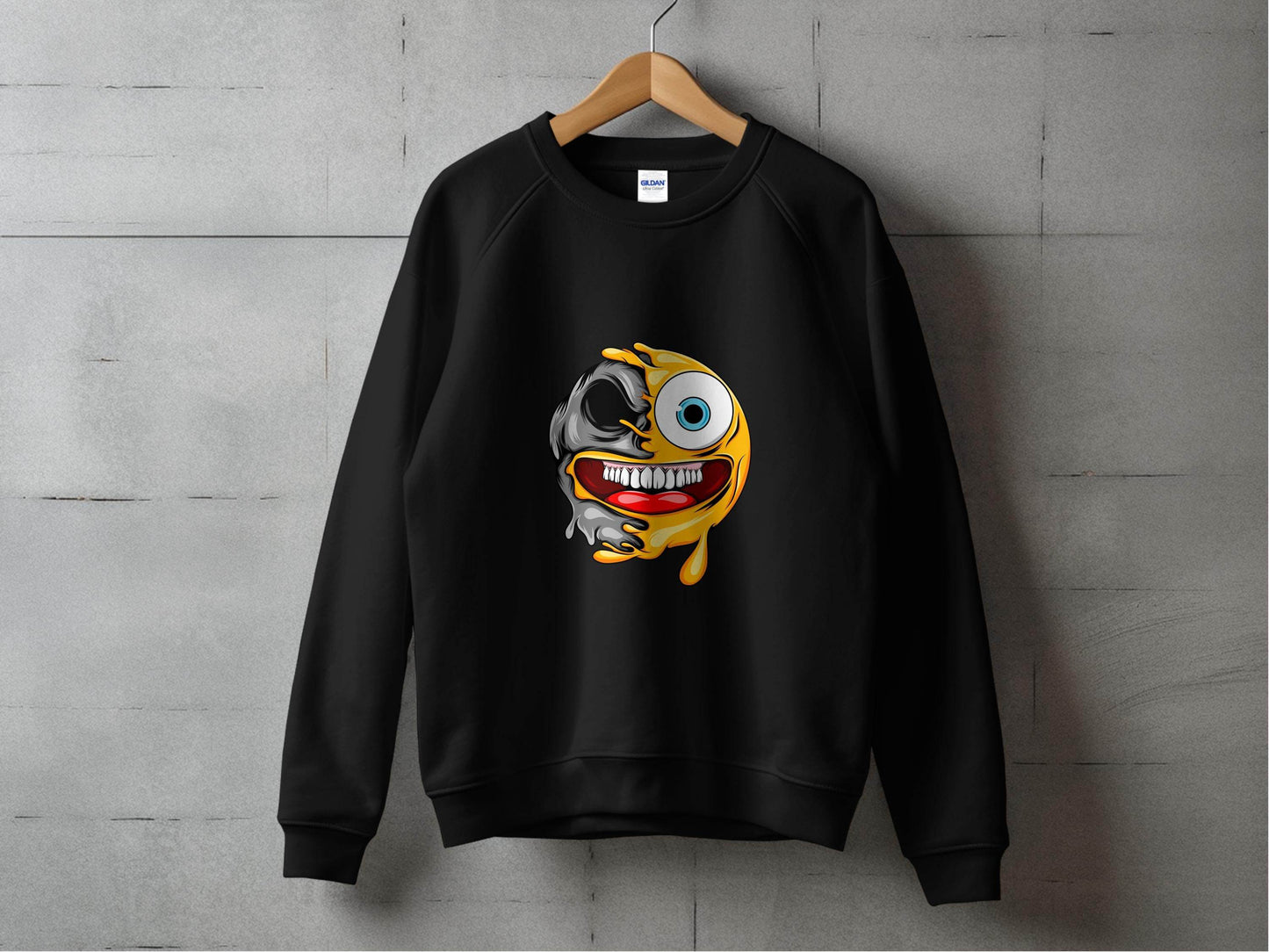 Emoji Half Skull Funny Grotesque Face Vector Sweater - Design & Vybe