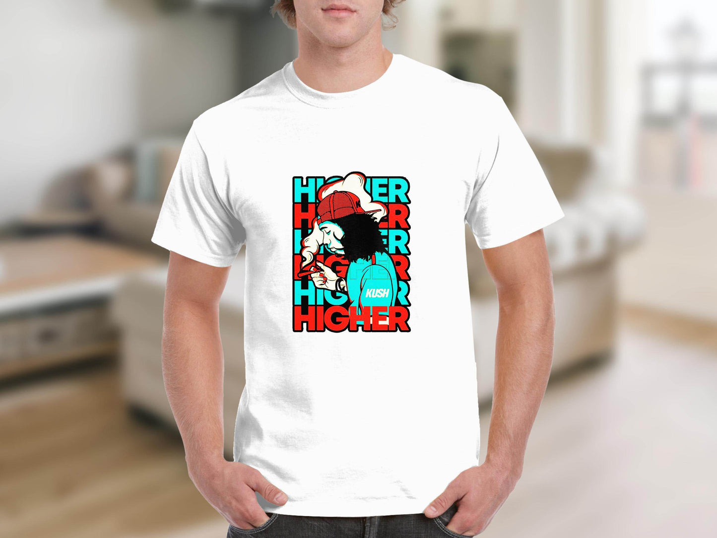 Higher Kush Guy Graphic Novelty Illustration Design T-Shirt - Design & Vybe