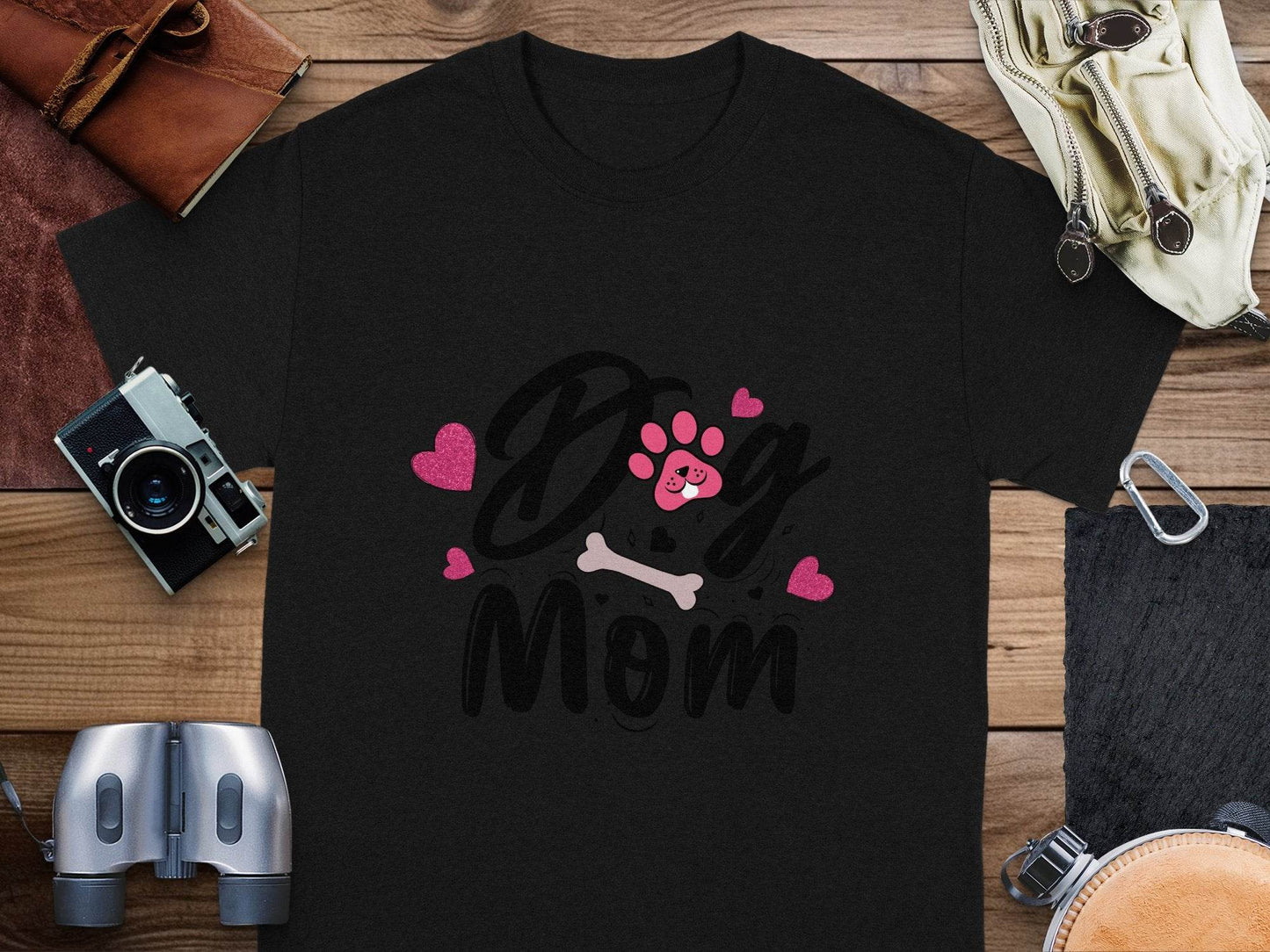 Dog Mom with Hearts and Bone Design Graphic Print T-Shirt - Design & Vybe
