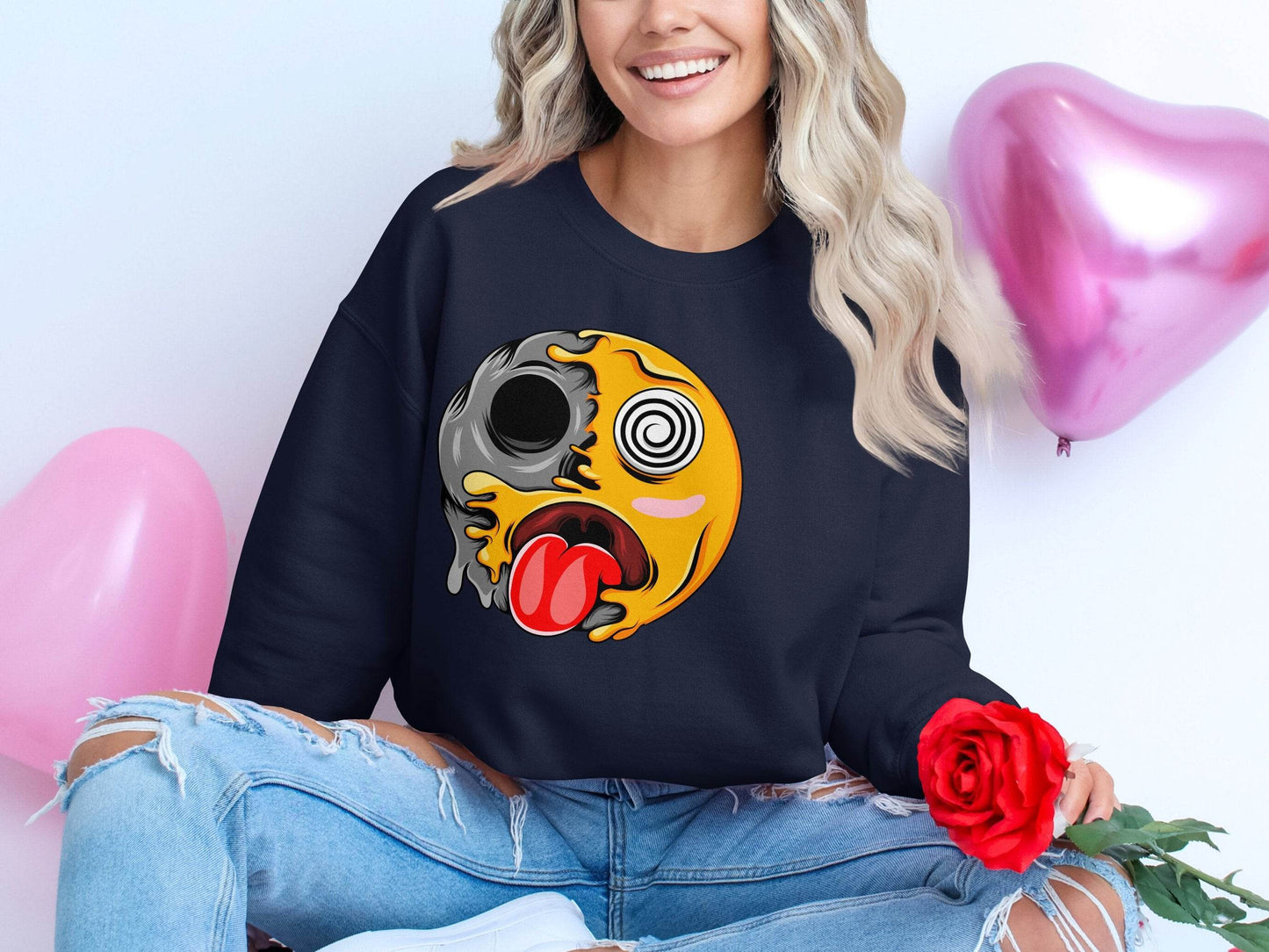 Melting Face with Swirling Eyes Smiley Graphic Sweater - Design & Vybe