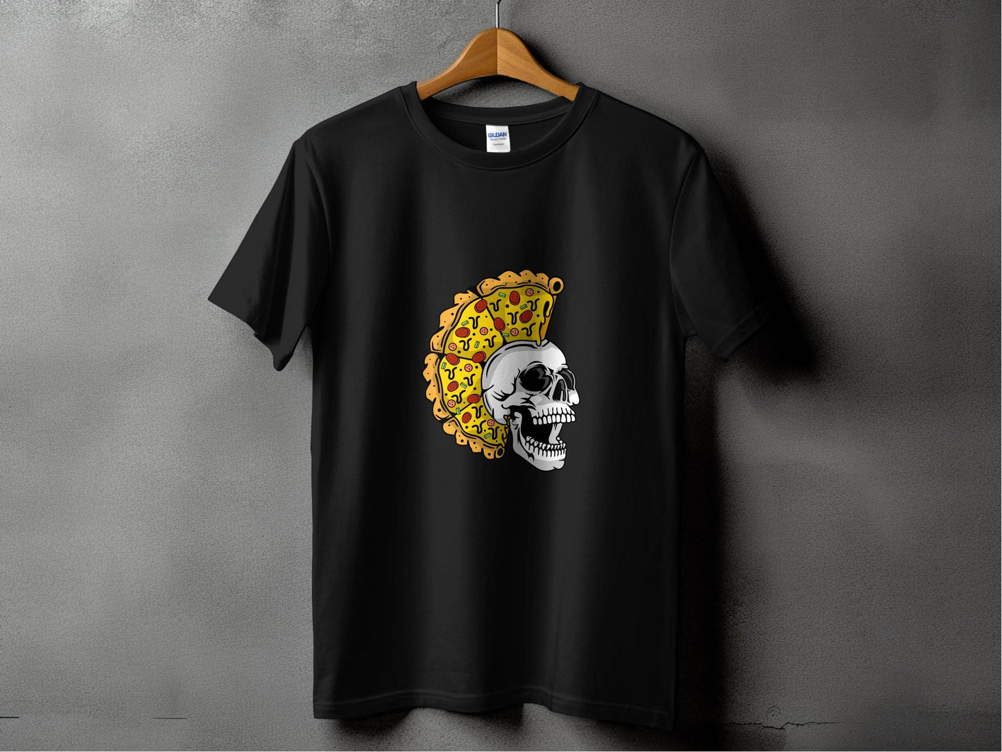 Skull with Pizza Hairstyle Graphic Novelty Design T-Shirt - Design & Vybe