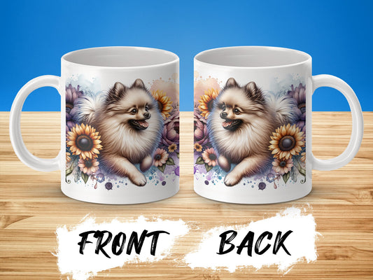 Cute Fluffy Dog with Flowers Design Mug Product