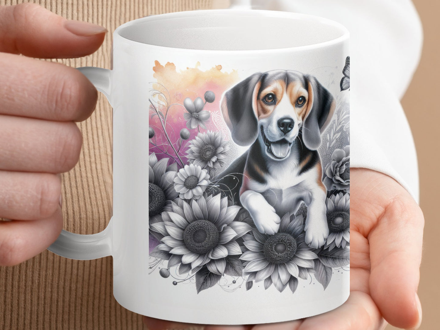 Colorful Dog and Floral Design Mug product
