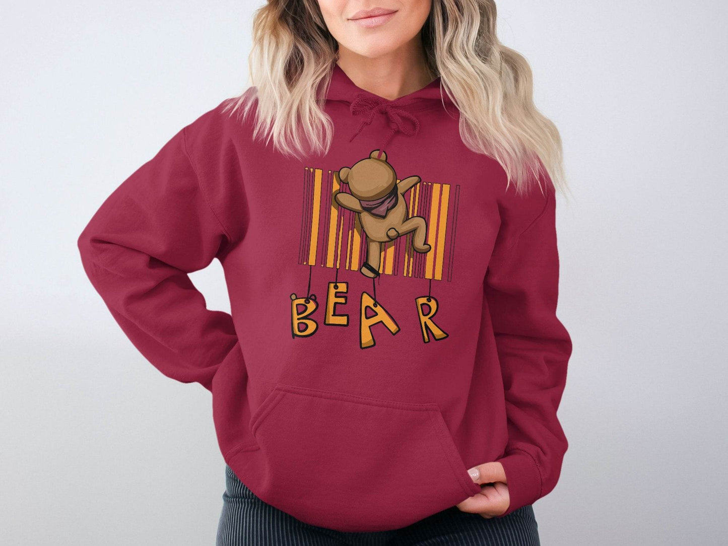 Funny Adorable Cute Bear Climbing Barcode Design Printed Hoodie - Design & Vybe