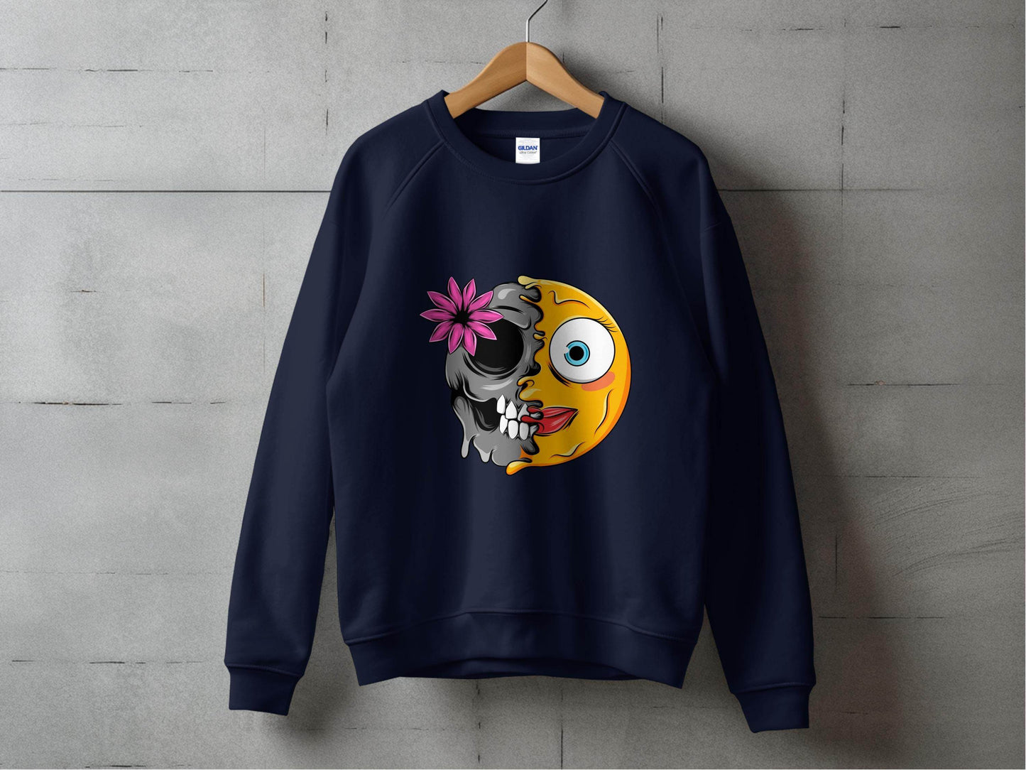 Half Skull and Happy Face Smiley Design Sweater - Design & Vybe