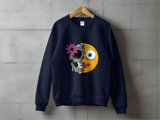 Half Skull and Happy Face Smiley Design Sweater - Design & Vybe