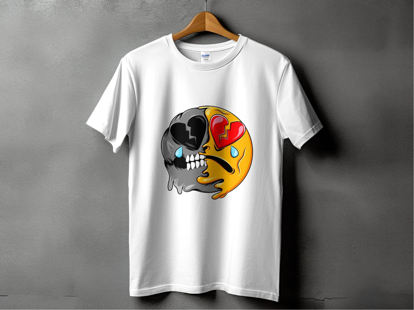Dual Emotions Skull And Hearts Smiley Graphic T-Shirt - Design & Vybe