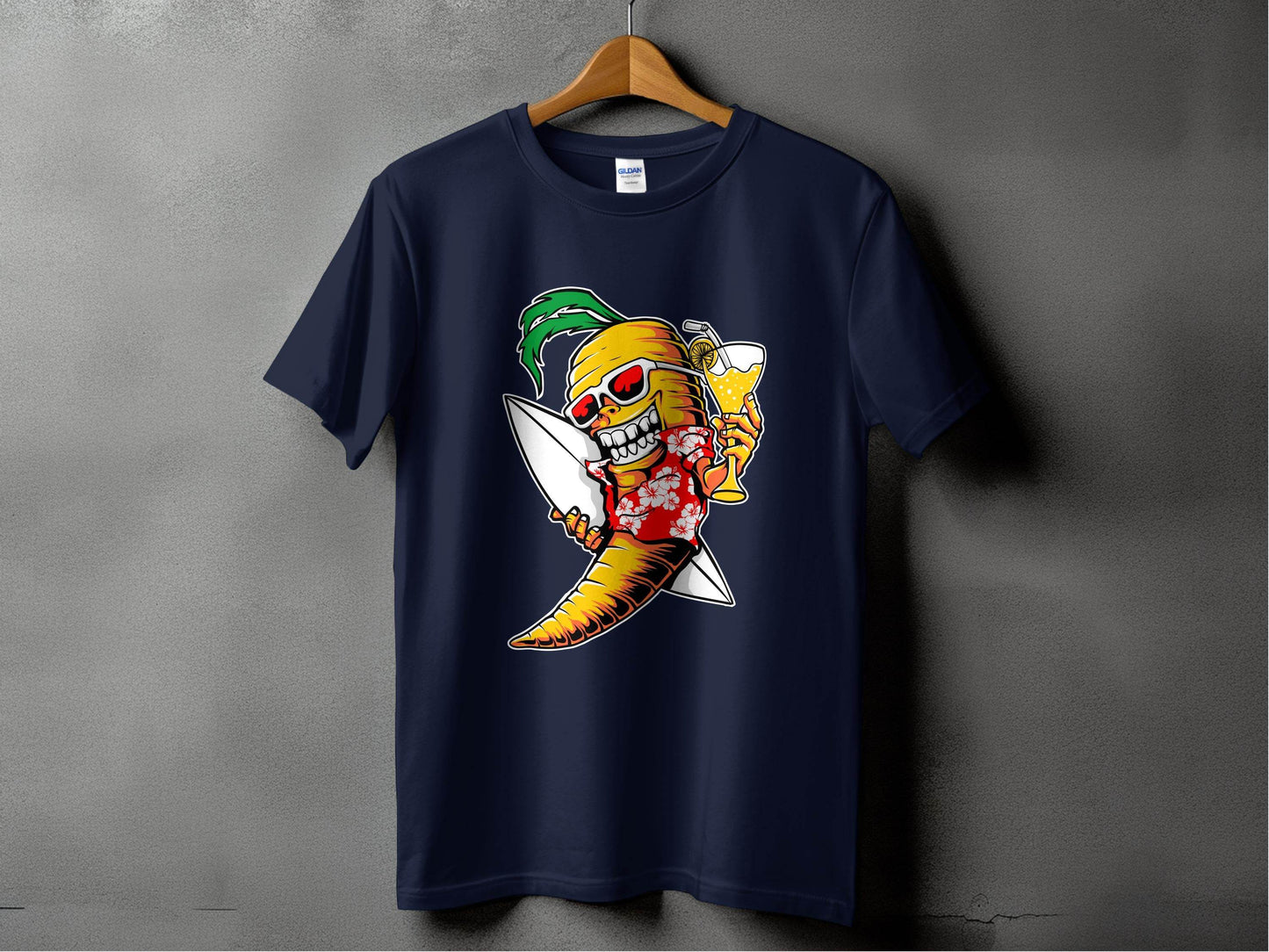 Tropical Vibes Surfboard Carrot Skeleton Graphic T-Shirt - Design & Vybe