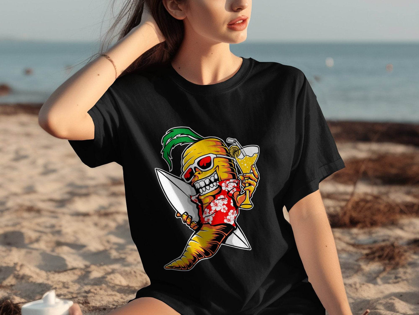 Tropical Vibes Surfboard Carrot Skeleton Graphic T-Shirt - Design & Vybe