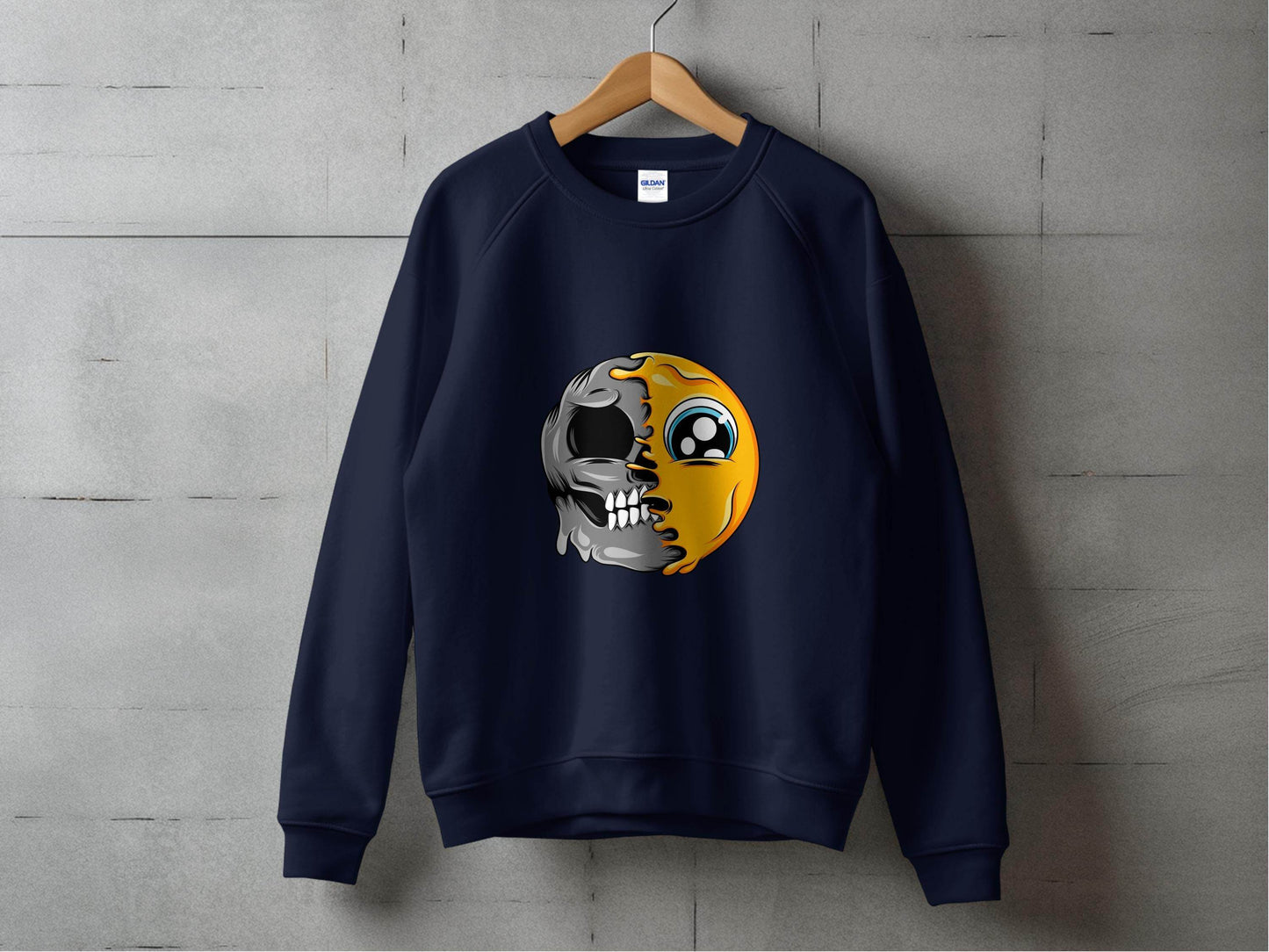 Emoji Meets Skull Fusion Unique Graphic Print Sweater - Design & Vybe