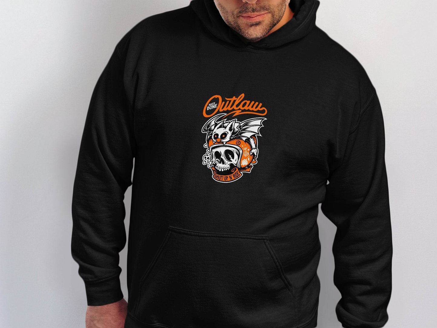 Bold Graphic Outlaw Bat Illustration on Skull Hoodie - Design & Vybe