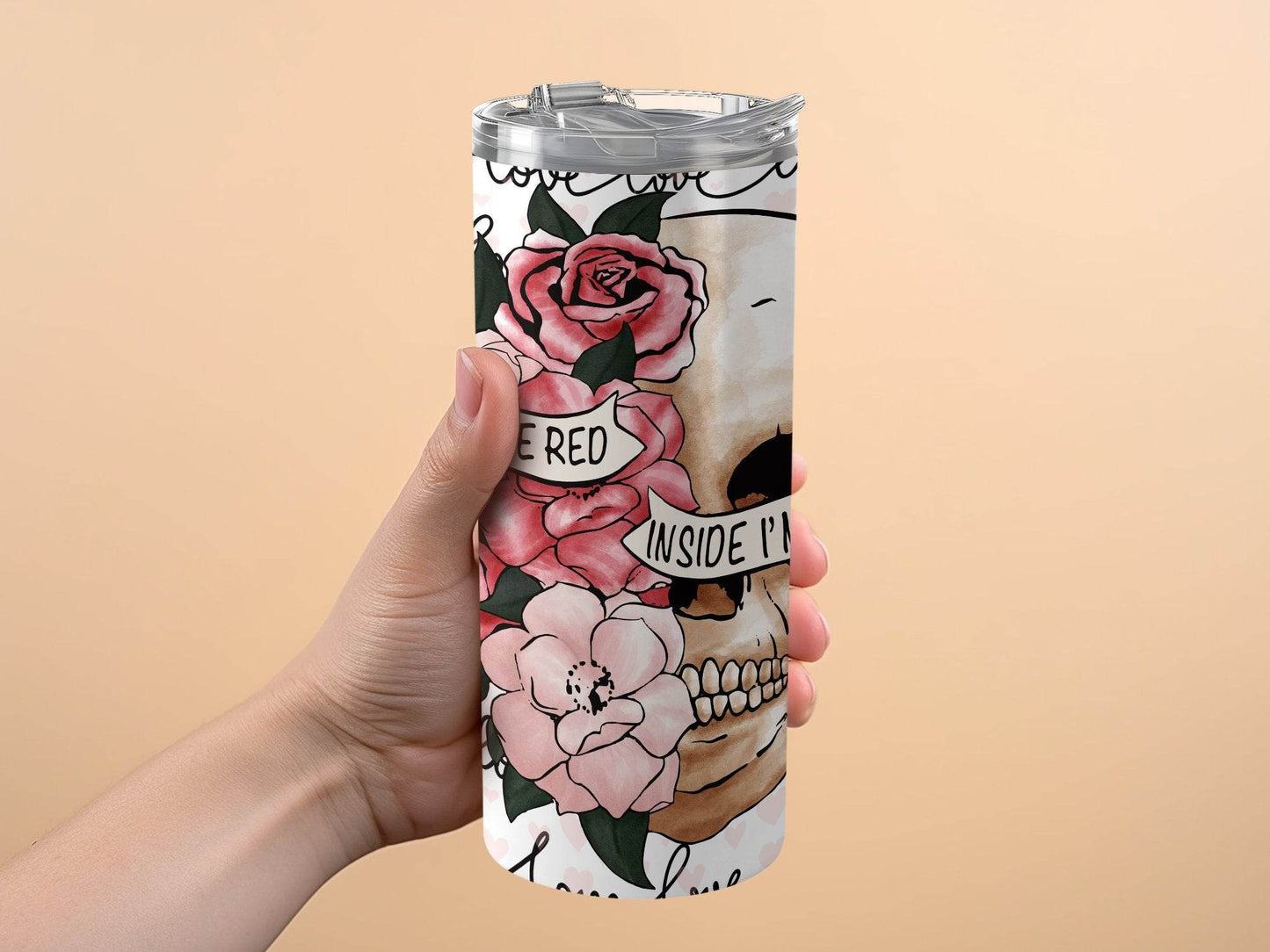 Roses Are Red Inside I Am Dead Floral Head Skull Art Tumbler - Design & Vybe