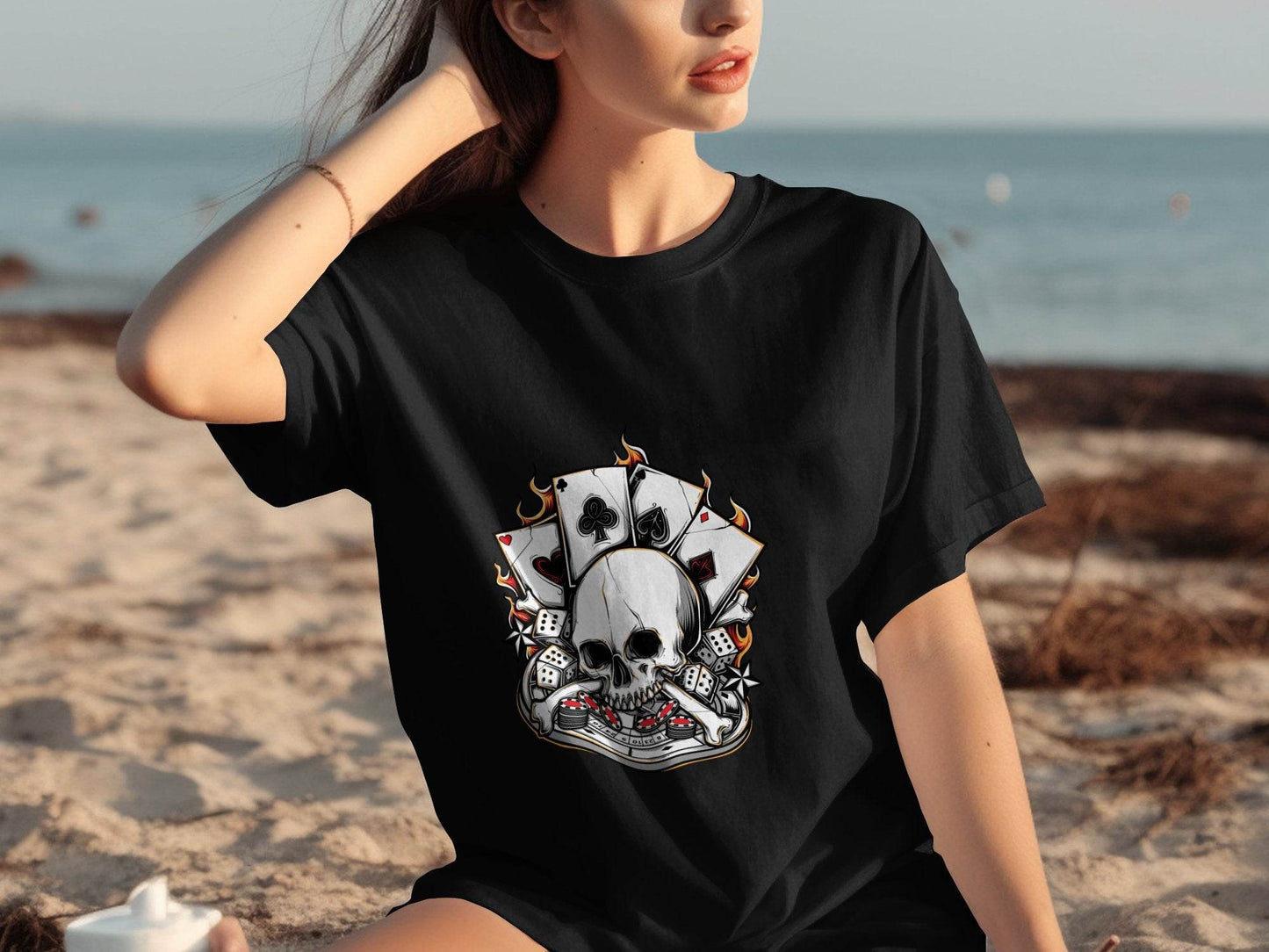 Skull and Gambling Illustration Graphic Design T-Shirt - Design & Vybe
