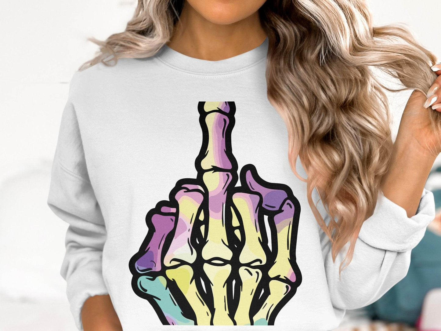 Colorful Skeleton Hand Gesture Graphic Sweater - Design & Vybe