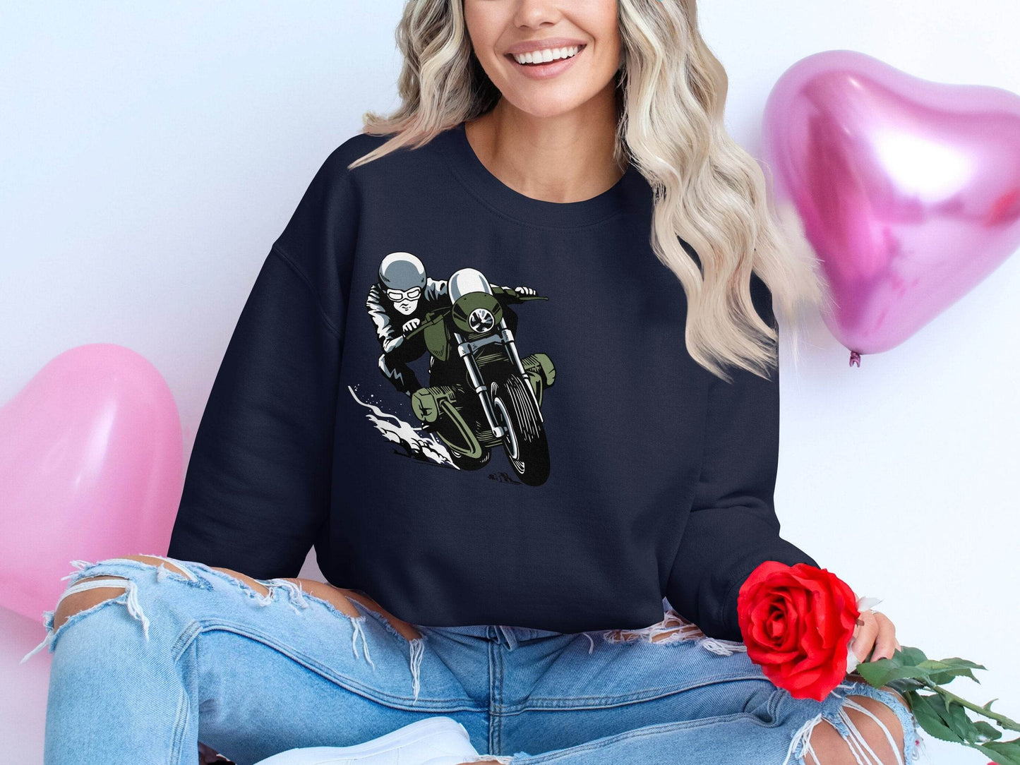 Vintage Motorcycle Rider Illustration Racing Style Sweater - Design & Vybe