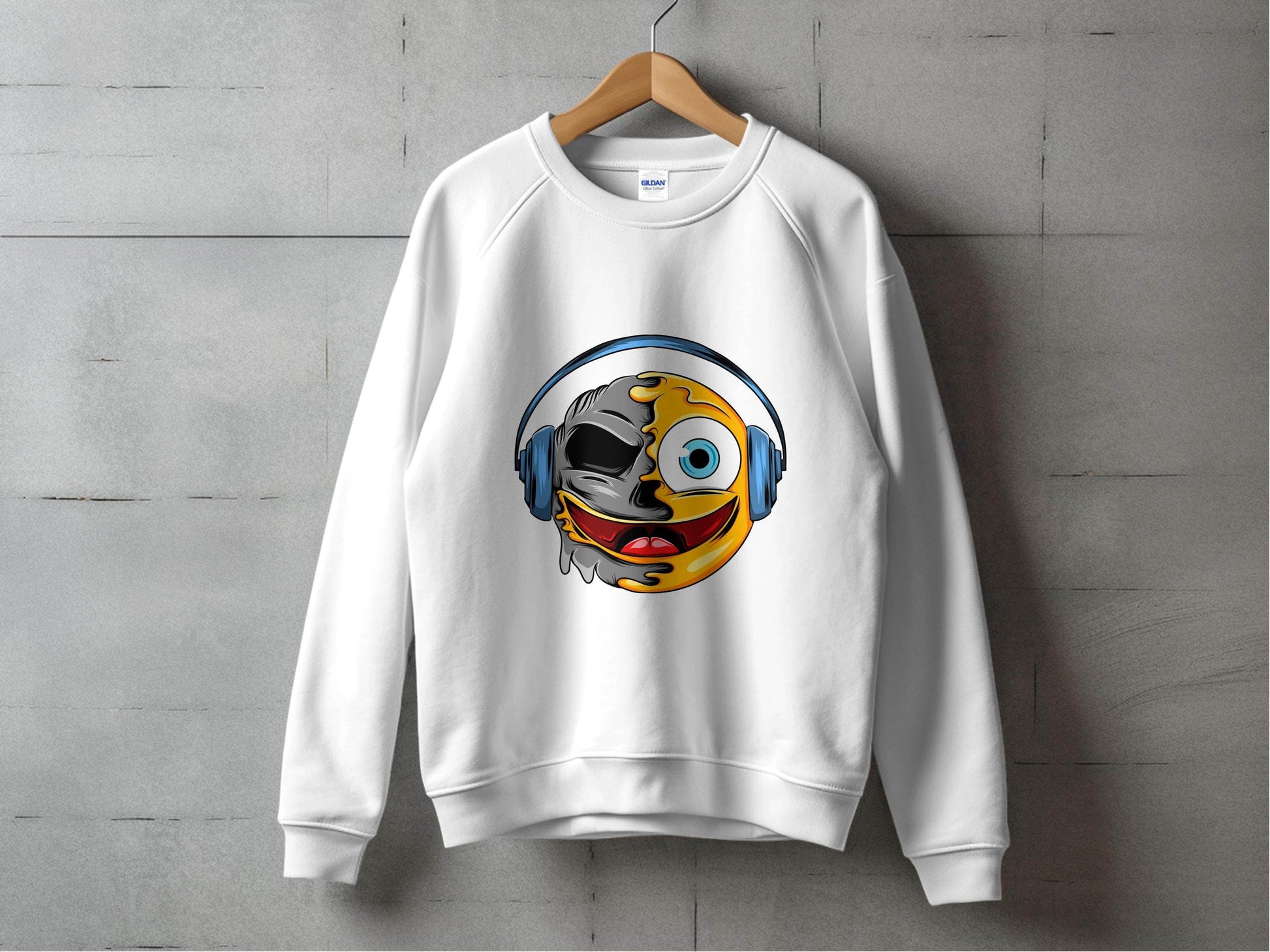 Bold Expression Headphones Smiley Graphic Sweater - Design & Vybe
