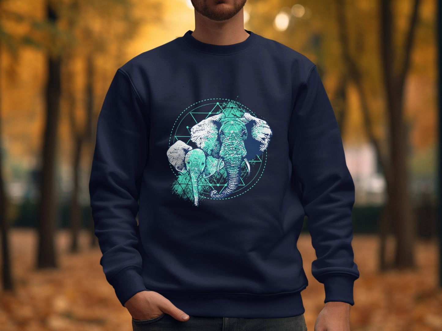 Stunning Elephant Graphic Blue Nature Design Sweater - Design & Vybe