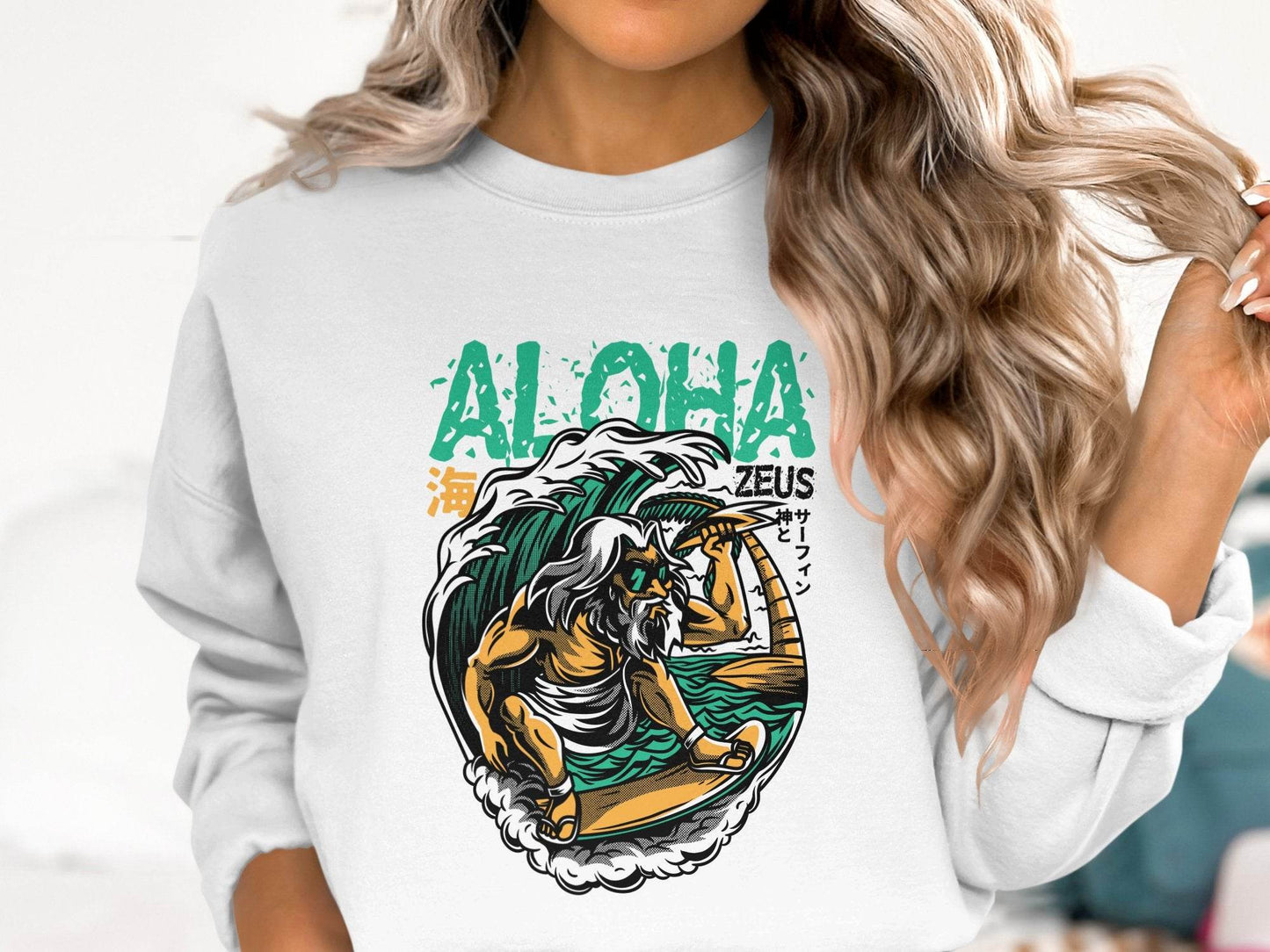 Aloha Zeus God Surf Design Graphic Artistic Sweater - Design & Vybe