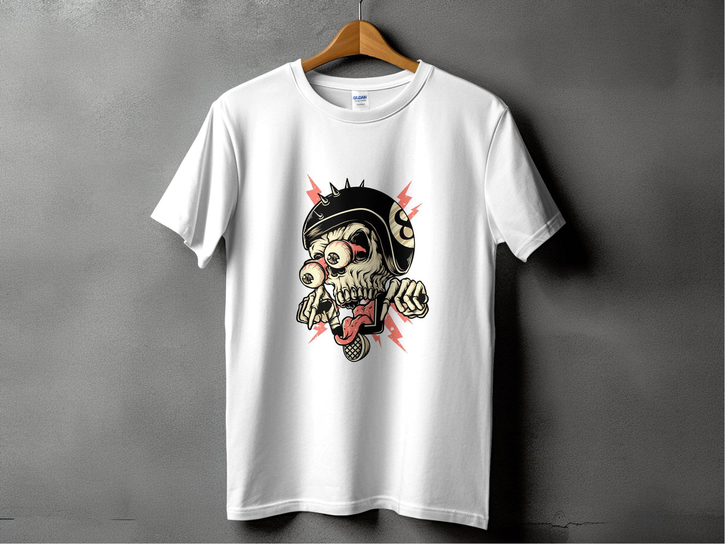 Eight Ball Spiked Helmet Skeleton Ride On T-Shirt - Design & Vybe