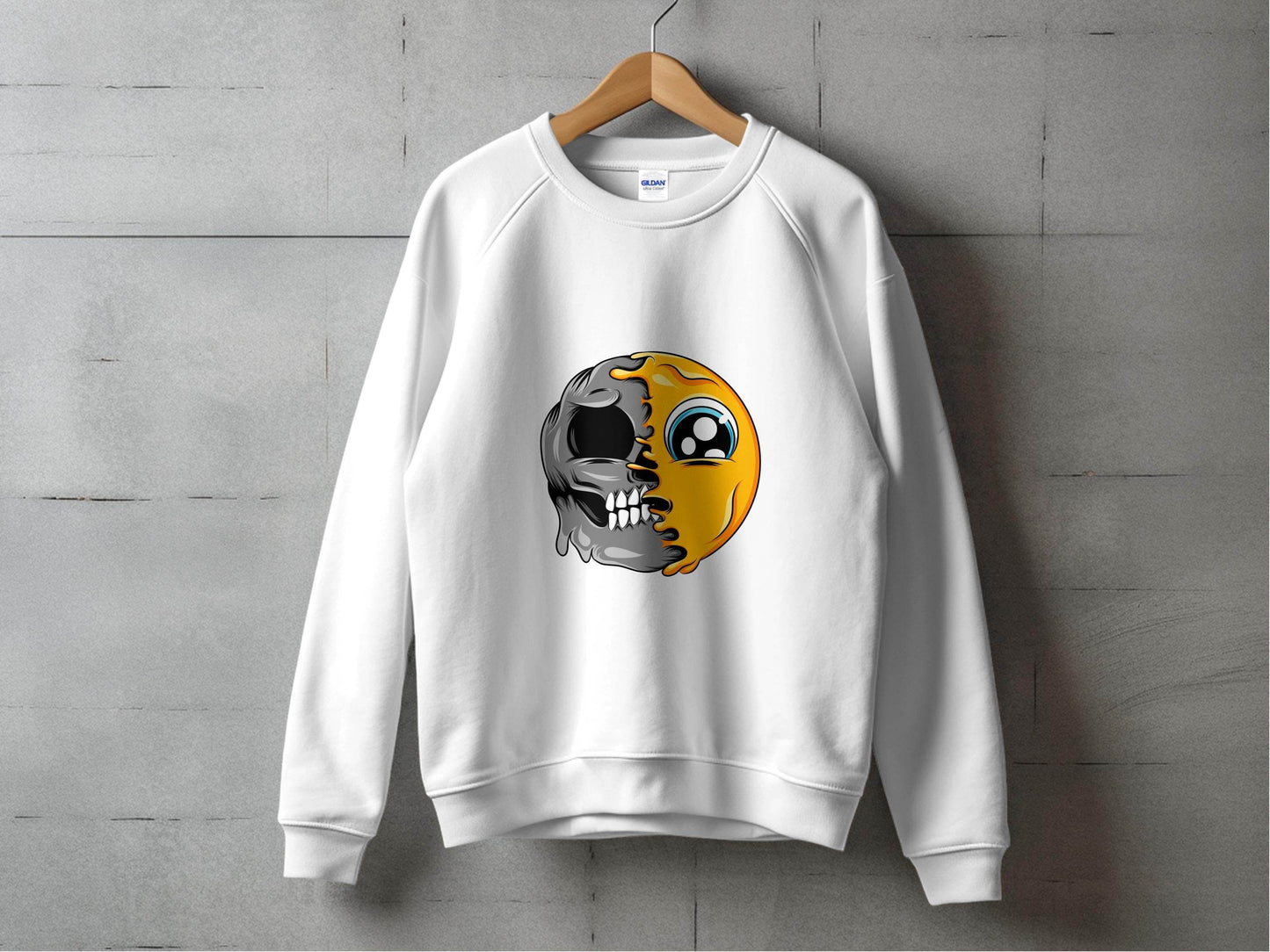 Emoji Meets Skull Fusion Unique Graphic Print Sweater - Design & Vybe