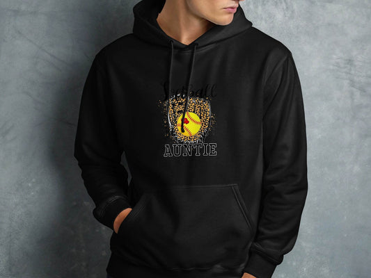 Softball Auntie with Hearts and Leopard Glove Design Hoodie - Design & Vybe
