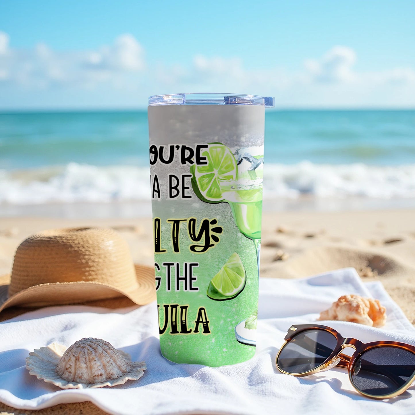 Fun Beach Themed Travel Mug with Lime and Drink product