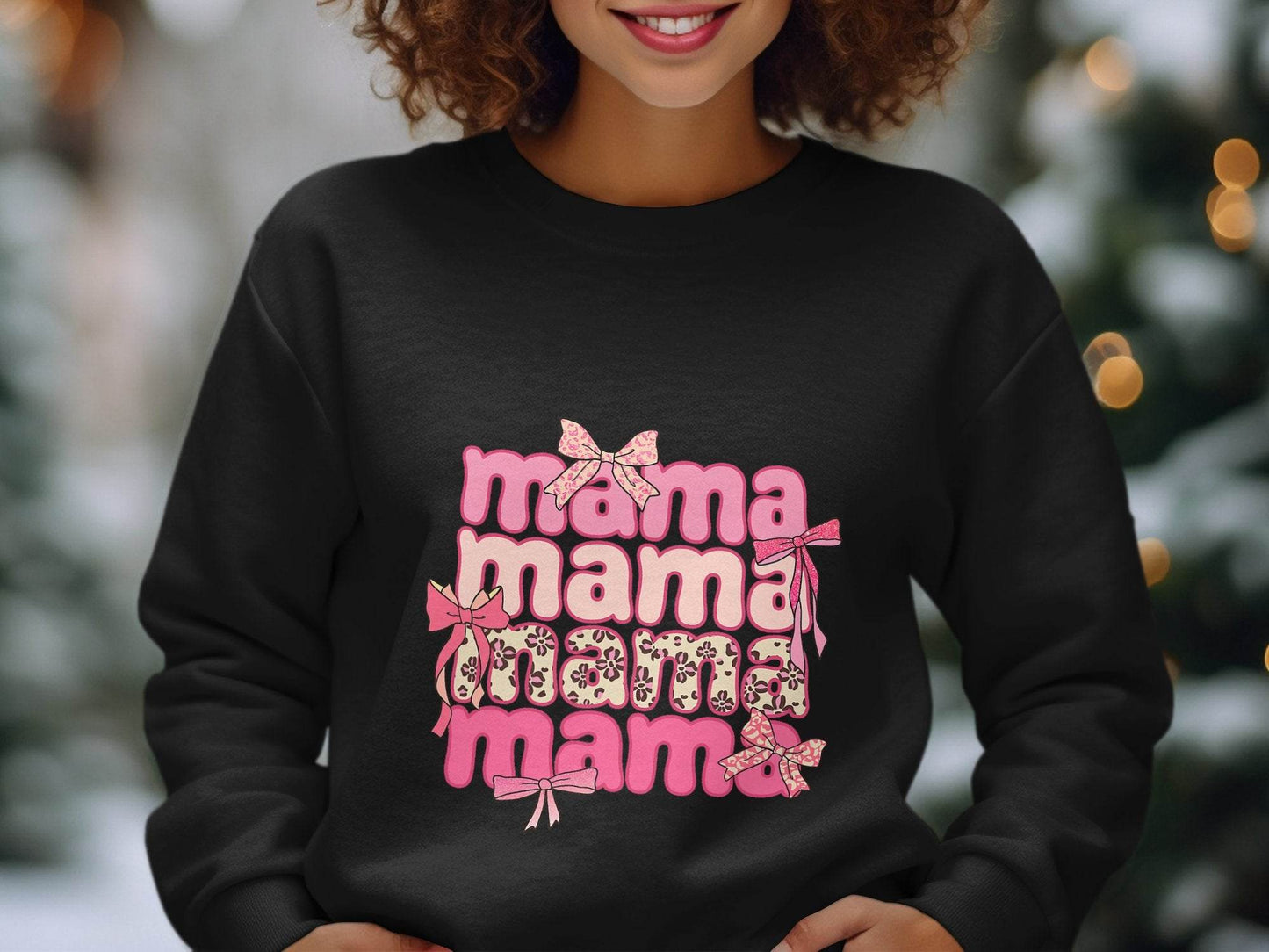 Mama Repeated With Bows Pink Themed Artwork Sweater - Design & Vybe